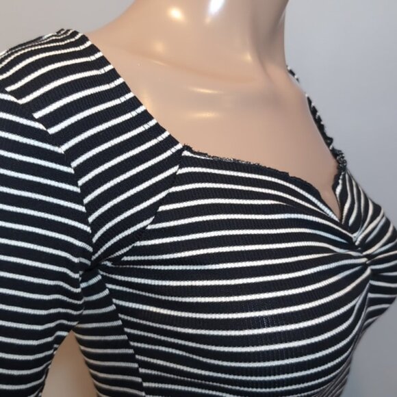 3/$20 Wild Fable Striped Crop Top Half Sleeve Lettuce Hem Sweetheart Neckline - Picture 9 of 13